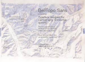 hillshade map with sample of typeface throughout